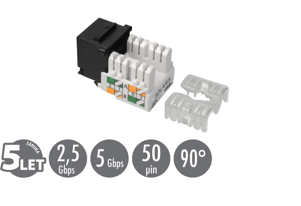 Zařezávací keystone Solarix CAT5E UTP svorkovnice 90° SXKJ-5E-UTP-BK-90
