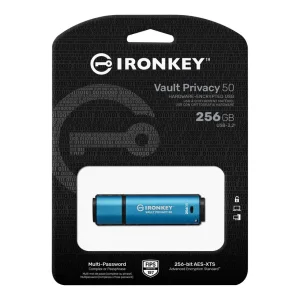 Kingston IronKey Vault Privacy 50/256GB/USB 3.2/USB-A/Modrá - obrázek 2