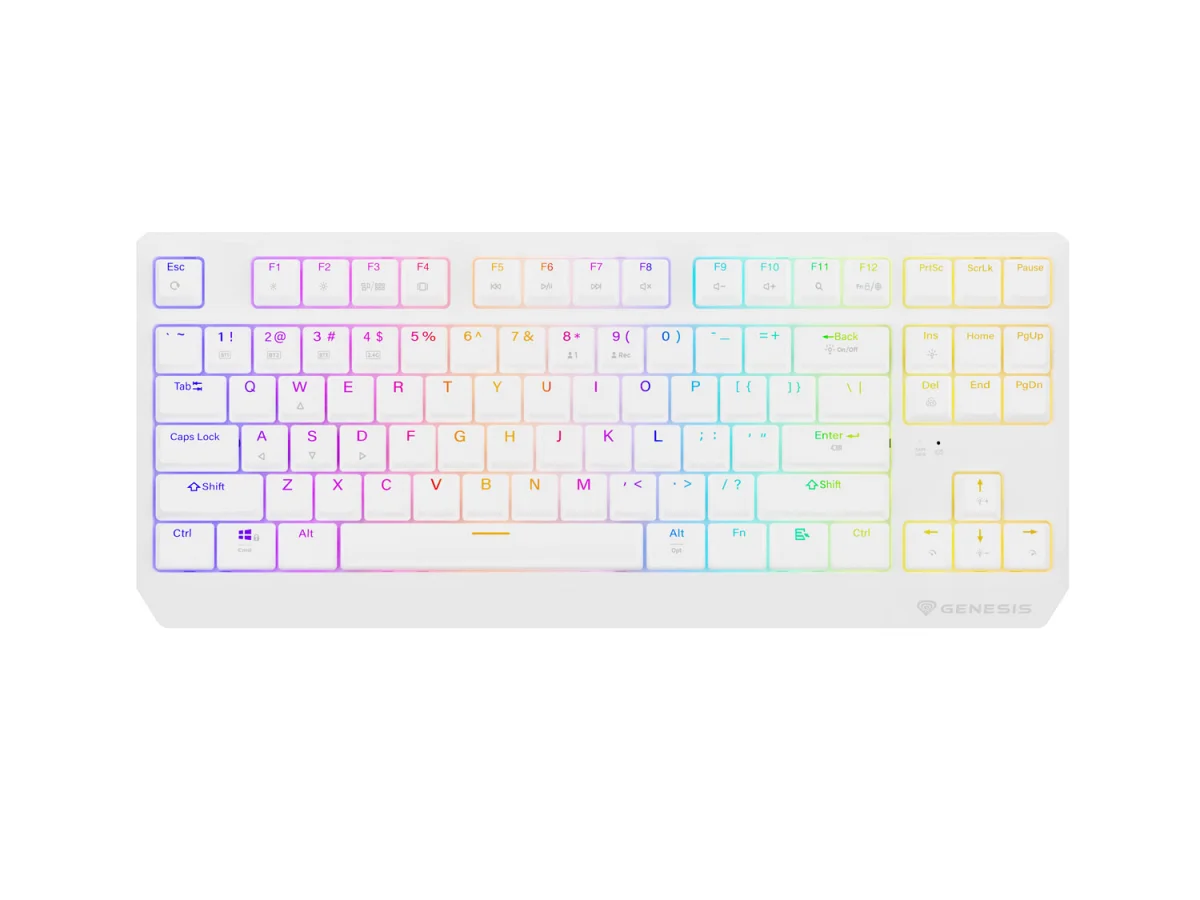 GENESIS herní klávesnice THOR 230/TKL/RGB/Outemu Red/Bezdrátová USB + Bluetooth/US layout/Bílá