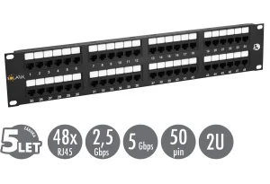19" patch panel Solarix 48 x RJ45 CAT5E UTP 150 MHz černý 2U SX48-5E-UTP-BK