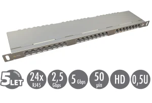 19" patch panel Solarix 24xRJ45 CAT6 STP s vyvazovací lištou 0,5U SX24HD-6-STP-SL