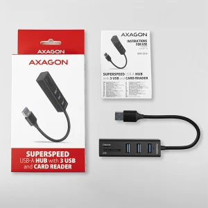 AXAGON HMA-CR3A, USB 3.2 Gen 1 hub, porty 3x USB-A + čtečka karet SD/microSD, kovový, kabel USB-A 20 - obrázek 6