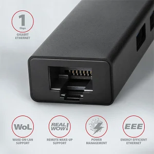 AXAGON HMA-GL3A, USB 3.2 Gen 1 hub, porty 3x USB-A + Gigabit Ethernet, kovový, kabel USB-A 20cm - obrázek 3