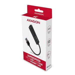 AXAGON HMA-GL3A, USB 3.2 Gen 1 hub, porty 3x USB-A + Gigabit Ethernet, kovový, kabel USB-A 20cm - obrázek 4