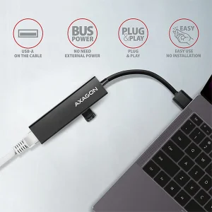 AXAGON HMA-GL3A, USB 3.2 Gen 1 hub, porty 3x USB-A + Gigabit Ethernet, kovový, kabel USB-A 20cm - obrázek 7
