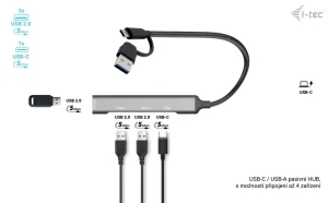 i-tec USB-A/USB-C Metal HUB 1x USB-C 3.1 + 3x USB 2.0 - obrázek 4