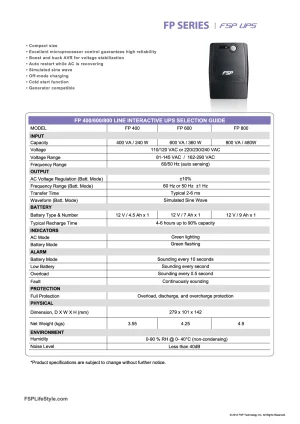 FSP UPS FP 600, 600 VA / 360 W, line interactive - obrázek 4