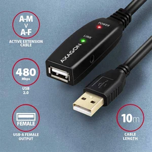 AXAGON ADR-210, USB 2.0 A-M -> A-F aktivní prodlužovací / repeater kabel, 10m - obrázek 2