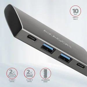 AXAGON HMC-4G2, USB-C 3.2 Gen 2 10 Gb/s hub, porty 2x USB-A + 2x USB-C, kabel USB-C 13cm - obrázek 3