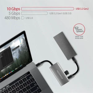 AXAGON HMC-4G2, USB-C 3.2 Gen 2 10 Gb/s hub, porty 2x USB-A + 2x USB-C, kabel USB-C 13cm - obrázek 4