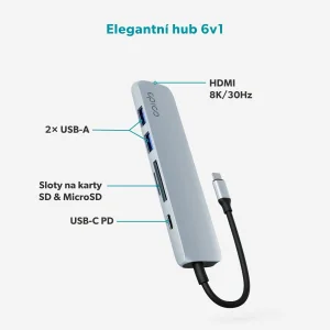 Epico 6v1 hliníkový USB-C 8K hub - modrá - obrázek 2