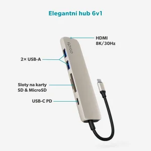Epico 6v1 hliníkový USB-C 8K hub - hvězdná - obrázek 2