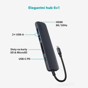 Epico 6v1 hliníkový USB-C 8K hub - inkoustová - obrázek 3