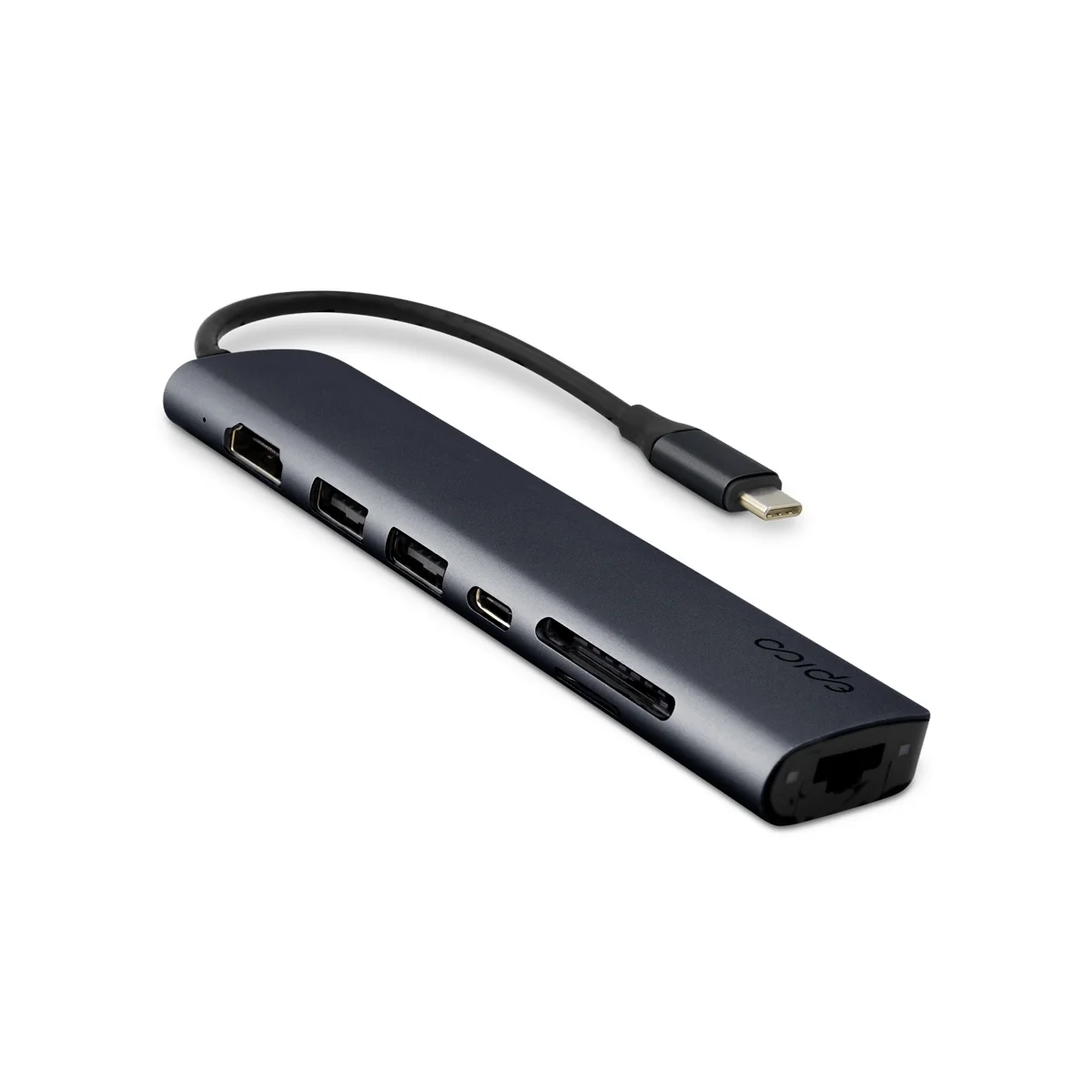 Epico 7v1 hliníkový USB-C 8K hub - inkoustová