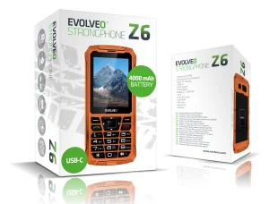 EVOLVEO StrongPhone Z6, IP68 odolný Dual SIM telefon, 2,8"LCD, 4000mAh, Powerbanka,, oranžový - obrázek 5