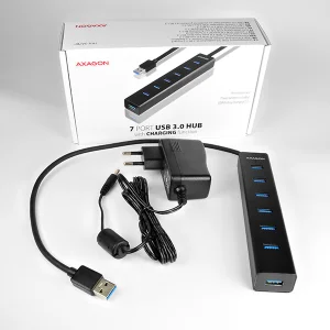 AXAGON HUE-SA7BP, 7x USB 3.0 ALU CHARGING hub, vč. AC adaptéru, kabel USB-A 40cm - obrázek 11