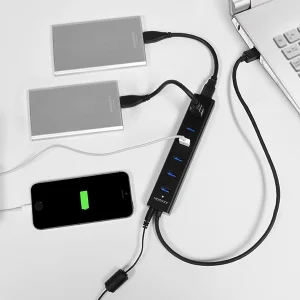 AXAGON HUE-SA7BP, 7x USB 3.0 ALU CHARGING hub, vč. AC adaptéru, kabel USB-A 40cm - obrázek 3