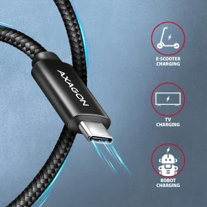AXAGON BUCM2-CM15AB, CHARGE kabel USB-C <-> USB-C, 1.5m, Hi-Speed USB, PD 240W 5A, ALU, oplet, černý - obrázek 6