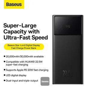Baseus power banka Star-Lord 30000 mAh 22,5W USB/USB-C černá - obrázek 2
