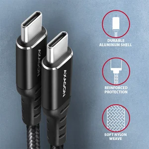 AXAGON BUCM-CM15AB, HQ kabel USB-C <-> USB-C, 1.5m, USB 2.0, PD 60W 3A, ALU, oplet, černý - obrázek 4