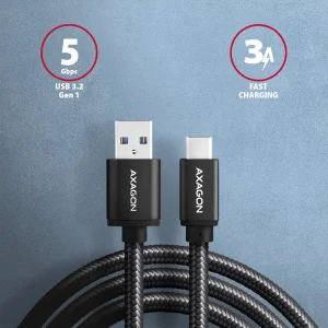 AXAGON BUCM3-AM10AB, SPEED kabel USB-C <-> USB-A, 1m, USB 3.2 Gen 1, 3A, ALU, oplet, černý - obrázek 7
