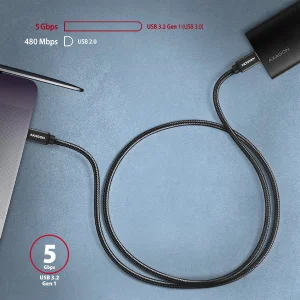 AXAGON BUCM3-CM10AB, SPEED kabel USB-C <-> USB-C, 1m, USB 3.2 Gen 1, PD 60W 3A, ALU, oplet, černý - obrázek 5