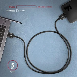 AXAGON BUMM3-AM10AB, SPEED kabel Micro-B USB <-> USB-A, 1m, USB 3.2 GEN 1, 3A, ALU, tpe, černý - obrázek 4