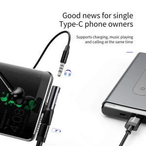 Baseus CATL41-01 Rozbočovač USB-C/3.5mm Jack Black - obrázek 4