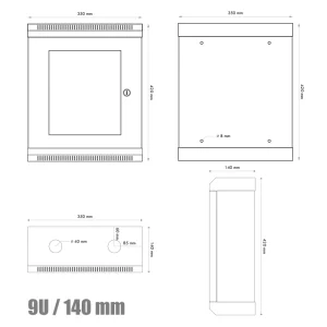 10" rack jednodílný 9U/140 DATACOM Šedý Skl. dv. - obrázek 3