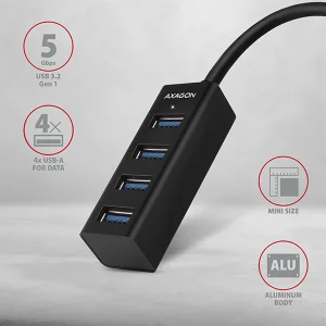 AXAGON HUE-M1C, 4x USB 3.2 Gen 1 MINI hub, kovový, kabel USB-C 20cm - obrázek 2