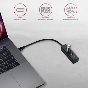 AXAGON HUE-M1C, 4x USB 3.2 Gen 1 MINI hub, kovový, kabel USB-C 20cm - obrázek 3