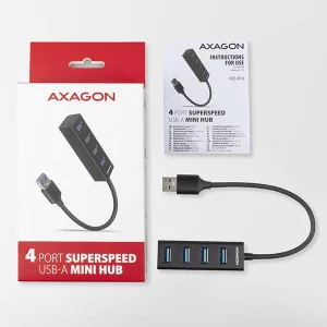 AXAGON HUE-M1A, 4x USB 3.2 Gen 1 MINI hub, kovový, kabel USB-A 20cm - obrázek 3