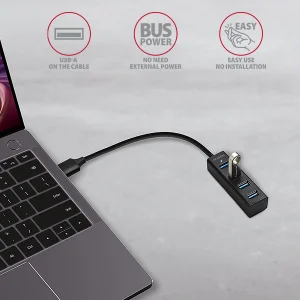 AXAGON HUE-M1A, 4x USB 3.2 Gen 1 MINI hub, kovový, kabel USB-A 20cm - obrázek 5