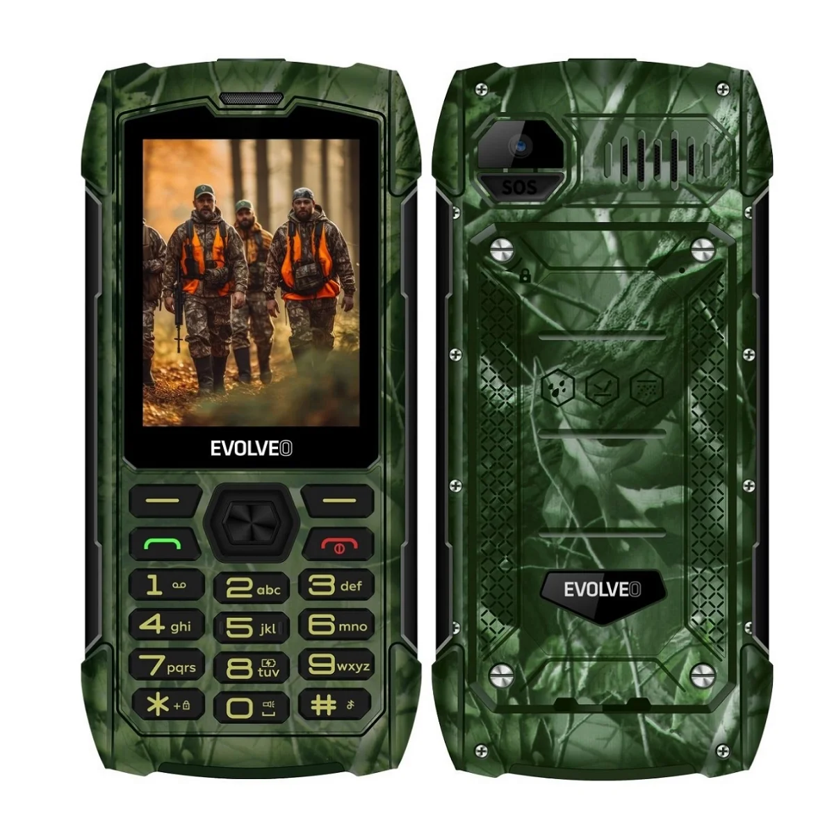 EVOLVEO StrongPhone H1, IP68 odolný Dual SIM telefon, 2,8"LCD, 5000mAh, Powerbanka, lovec. kamufláž