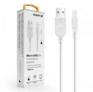 Aligator kabel microUSB prodloužený kon. 9mm Bílý - obrázek 2