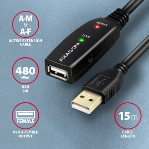AXAGON ADR-215, USB 2.0 A-M -> A-F aktivní prodlužovací / repeater kabel, 15m - obrázek 8