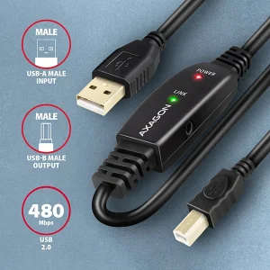 AXAGON ADR-220B, USB 2.0 A-M -> B-M aktivní propojovací / repeater kabel, 20m - obrázek 2