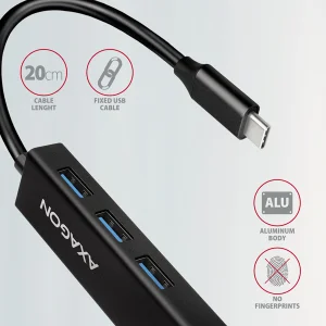 AXAGON HMC-GL3A, USB 3.2 Gen 1 hub, porty 3x USB-A + Gigabit Ethernet, kovový, kabel USB-C 20cm - obrázek 3