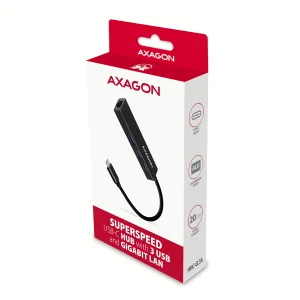 AXAGON HMC-GL3A, USB 3.2 Gen 1 hub, porty 3x USB-A + Gigabit Ethernet, kovový, kabel USB-C 20cm - obrázek 4
