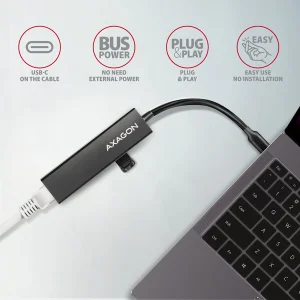 AXAGON HMC-GL3A, USB 3.2 Gen 1 hub, porty 3x USB-A + Gigabit Ethernet, kovový, kabel USB-C 20cm - obrázek 5