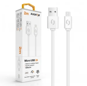 ALIGATOR Datový kabel 2A micro USB 2m, bílý - obrázek 2