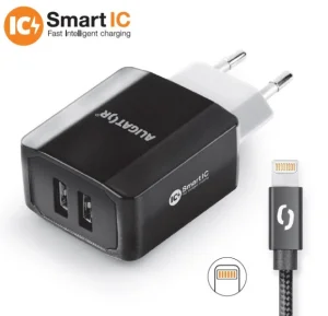 Chytrá síťová nabíječka ALIGATOR 3.4A, 2xUSB, smart IC, černá, kabel pro iPhone/iPad 2A - obrázek 2