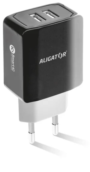 Chytrá síťová nabíječka ALIGATOR 3.4A, 2xUSB, smart IC, černá, kabel pro iPhone/iPad 2A - obrázek 4