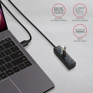 AXAGON HUE-M1AL, 4x USB 3.2 Gen 1 MINI hub, kovový, kabel USB-A 1.2m - obrázek 3