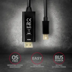AXAGON RVDM-HI14C2, Mini DisplayPort -> HDMI 1.4 redukce / kabel 1.8 m, 4K/30Hz - obrázek 4