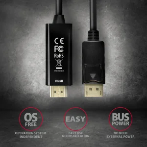 AXAGON RVD-HI14C2, DisplayPort -> HDMI 1.4 redukce / kabel 1.8m, 4K/30Hz - obrázek 6