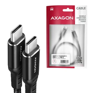 AXAGON BUCM-CM20AB, HQ kabel USB-C <-> USB-C, 2m, USB 2.0, PD 60W 3A, ALU, oplet, černý - obrázek 8