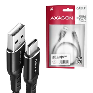 AXAGON BUCM-AM15AB, HQ kabel USB-C <-> USB-A, 1.5m, USB 2.0, 3A, ALU, oplet, černý - obrázek 6