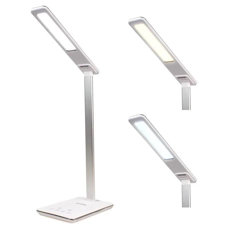 Stolní LED lampička Huslog bílá s bezdrátovou nabíječkou
