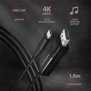 AXAGON RVC-DPC, USB-C -> DisplayPort redukce / kabel 1.8m, 4K/60Hz - obrázek 3